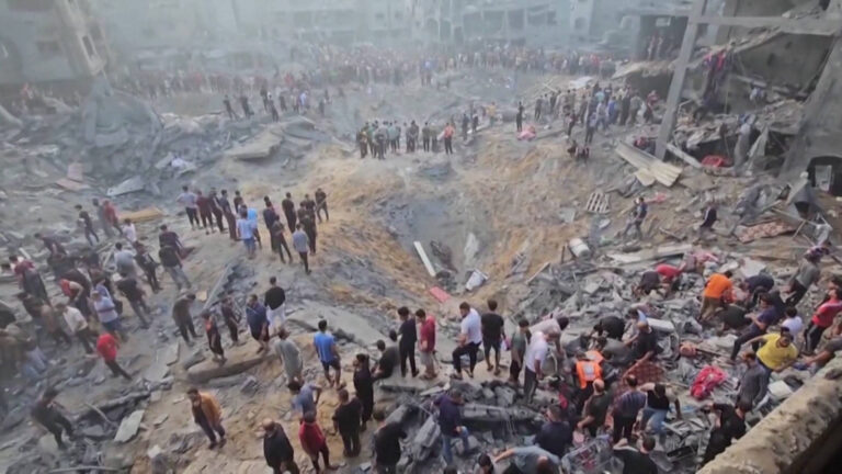 “Horrific”: Resident of Jabaliya Refugee Camp Speaks Out After Israeli Airstrikes Kill Over 50