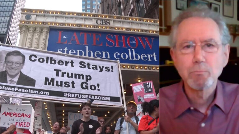 “Big Fat Bribe”: Stephen Colbert’s Show Canceled After He Slams Trump & Paramount/Skydance Merger